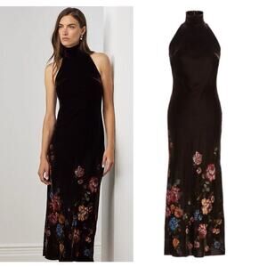 Ralph Lauren Collection Silk Floral Turtleneck Dress Gown 10 Velvet Tea Midi $4k